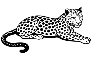 A leopard lies with its legs spread vector silhouette 