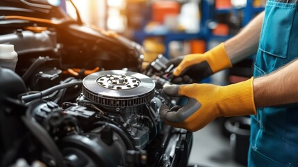 Obraz premium Installing a New Alternator in a Clean Workspace