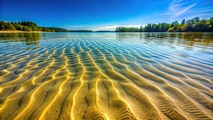 Sandy bottom of lake with rippling shallow water