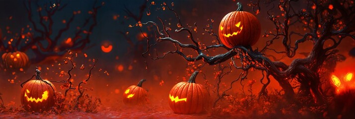 Halloween Pumpkin Forest Background image Neo Art HD Print 25