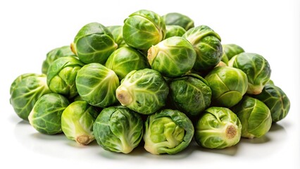 Fototapeta premium raw uncooked Brussel sprouts isolated on a white background reflected