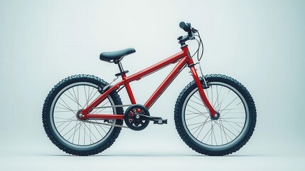 Fototapeta premium kids vibrant red bicycle standing proudly against a clean white backdrop showcasing its playful design and inviting spirit for outdoor adventures