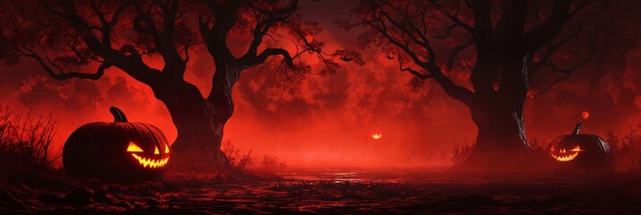 Halloween Pumpkin Forest Background image Neo Art HD Print 16