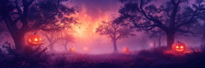 Halloween Pumpkin Forest Background image Neo Art HD Print 15