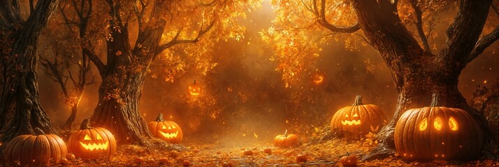 Halloween Pumpkin Forest Background image Neo Art HD Print 14