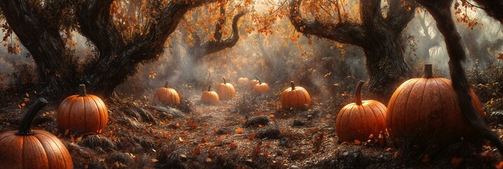 Halloween Pumpkin Forest Background image Neo Art HD Print 12