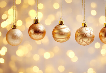 Christmas background with golden balls and bright lights