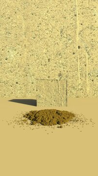 a sand figure jumping from a rock. 3d animation of a sandman. a sand figure crashing to the ground. vertical video of a 3d sand silhouette