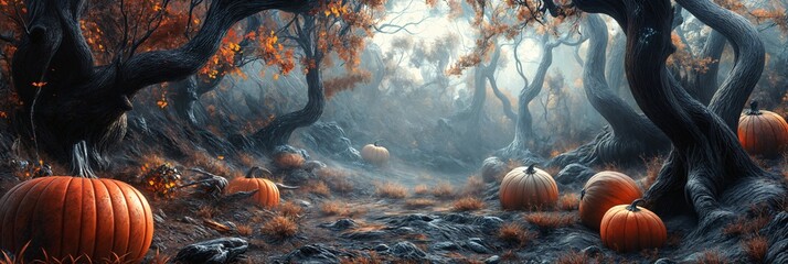 Halloween Pumpkin Forest Background image Neo Art HD Print 04