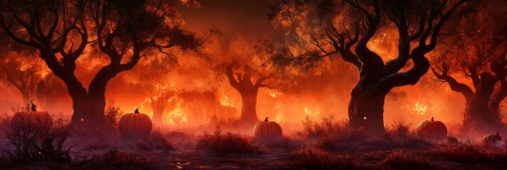 Halloween Pumpkin Forest Background image Neo Art HD Print 03
