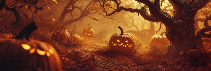 Halloween Pumpkin Forest Background image Neo Art HD Print 01