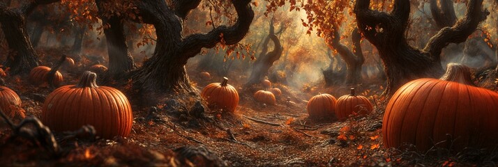 Halloween Pumpkin Forest Background image Neo Art HD Print 02
