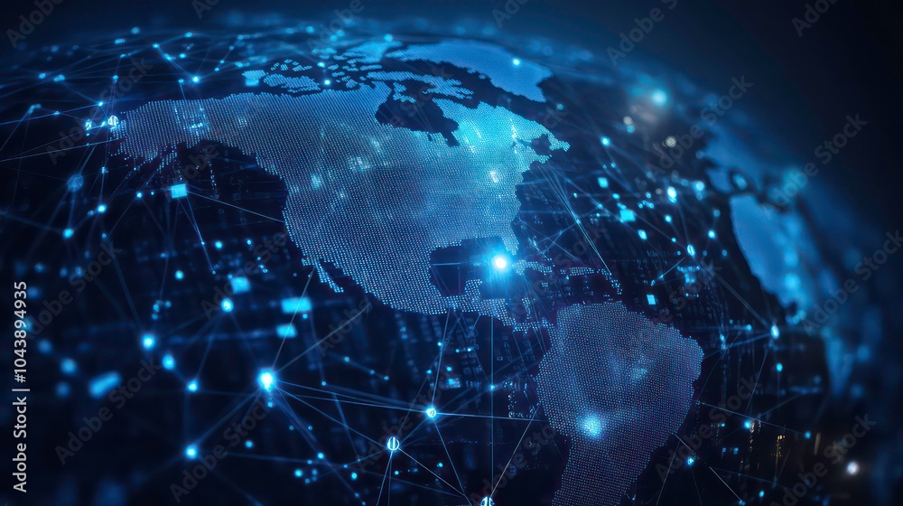 Aufkleber a blue, glowing globe with interconnected lines, representing global communication and networking, w