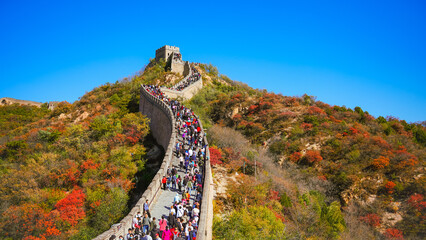 View of the Great Wall in Autumn near Beijing, China.