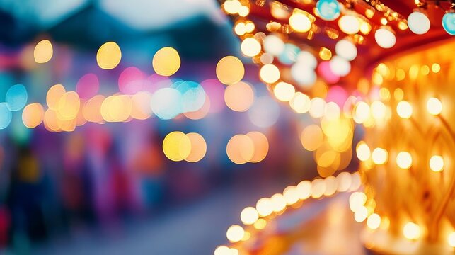 Close-up of a glowing parade float, with twinkling lights illuminating the festival night