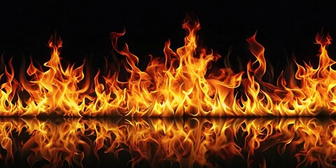 Realistic fire flames casting light on black background powerful and radiant