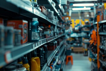 Close up of shelves in auto parts store