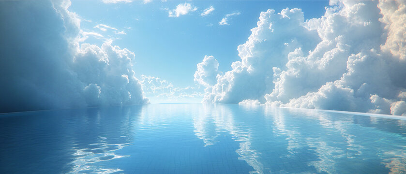 Stunning Clouds Reflecting on Calm Blue Water, Perfect for Desktop Backgrounds