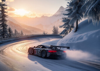 Naklejka premium Adrenaline Rush: Experience the Power and Precision of This Race Car as It Zooms Past the Finish Line, Captivating Fans and Enthusiasts