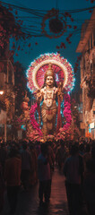 Fototapeta premium Happy Dussehra: A Festive Gathering Filled with Joy, Laughter, and Rituals, Showcasing the Spirit of Togetherness and the Triumph of Lord Rama Over Ravana in This Colorful Celebration