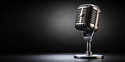 realistic retro microphone on black background