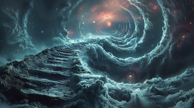 A disorienting maze of twisting tunnels with brief glimpses of organized constellations and chaotic anomalies.
