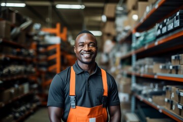 Portrait of a happy salesman standing in hardware store