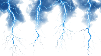 Striking Blue Lightning Bolts Illuminating Dramatic Cloudy Skies Generative AI