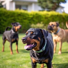 Obraz premium group of dogs in the park