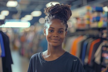 Naklejka premium Portrait of a young African American female retail sales associate