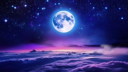 Magical moon wallpaper with vibrant stars and a dark horizon