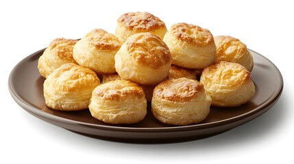 Golden flaky biscuits on a brown plate