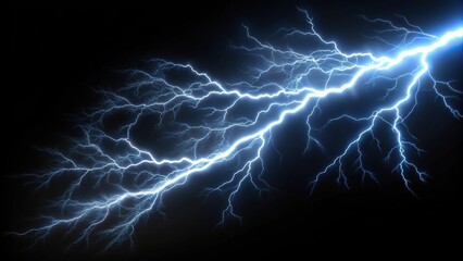 Realistic wide-angle lightning with energy change on black background