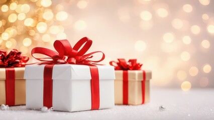 Obraz premium christmas background with gift boxes on bokeh background