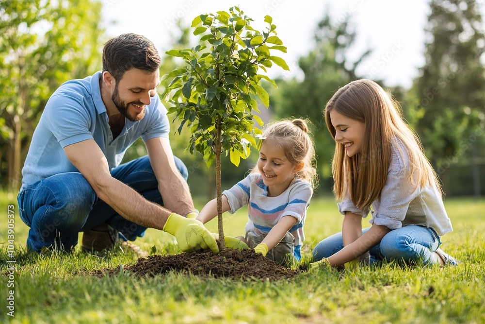 Wall mural family plants tree together in sunny garden