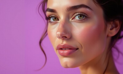 Portrait young woman flawless skin natural makeup face