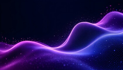 A vibrant wave of light particles in pink and blue, a mesmerizing abstract background for digital presentations. Purple background with many glowing particles. Information technology background. 