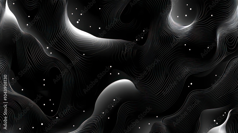 Poster Abstract black background with white glowing lines and dots.