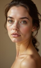 Fototapeta premium Portrait young woman flawless skin natural makeup face