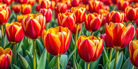 Obraz premium red and yellow tulips in spring aerial view