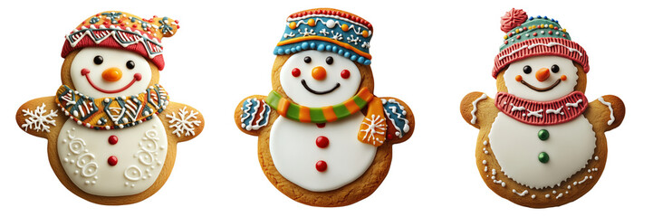 Festively decorated snowman cookie for holiday celebrations on Transparent Background
