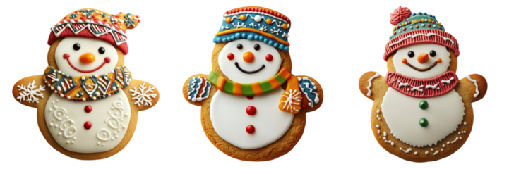 Festively decorated snowman cookie for holiday celebrations on Transparent Background
