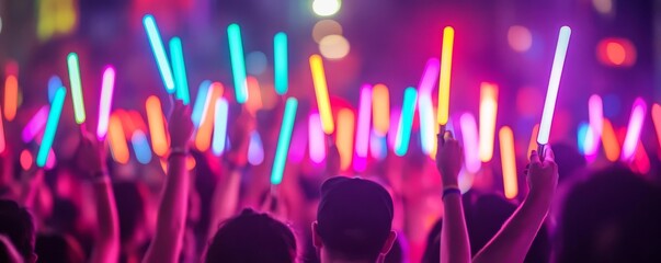 Spectators waving LED wands in sync with the rhythm of the festival parade music