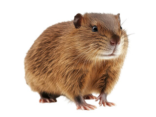 Adorable brown guinea pig with soft fur, standing attentively.