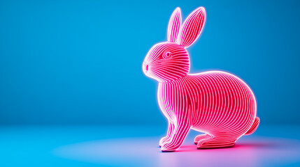 Abstract swirling lines forming the shape of a bunny with glowing pastel hues and dynamic motion representing Easter's playful spirit 