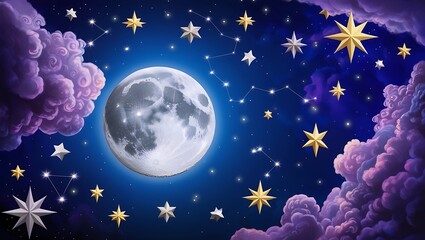 Fototapeta premium Stunning moon wallpaper showcasing peaceful clouds and glowing stars