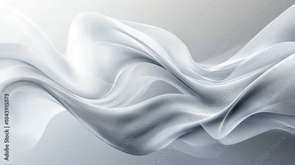 Poster Abstract flowing white fabric with soft curves and gentle waves on a light gray background.