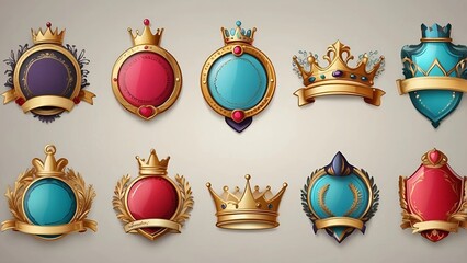 set of heraldic shield Crown labels icon set for best quality tag
