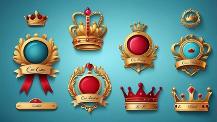 Crown labels icon set for best quality tag