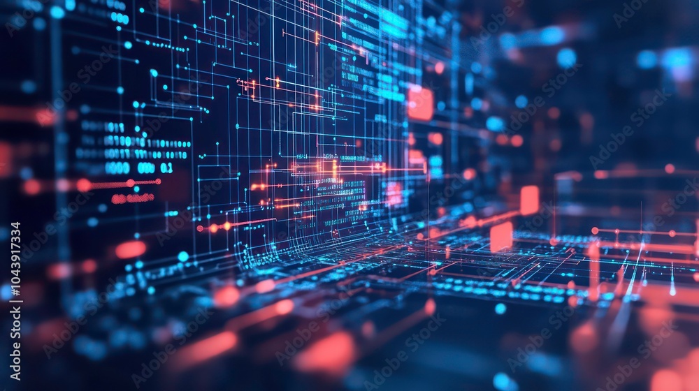 Leinwandbilder Abstract futuristic digital data network background with glowing lines and circuit boards.